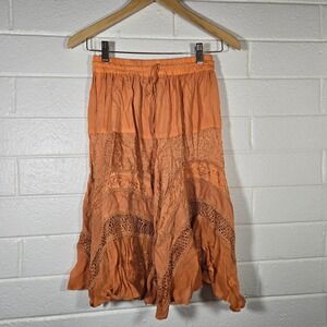 Bohemian Orange Patchwork Crochet Handkerchief Hem Skirt Hippie Boho Granola